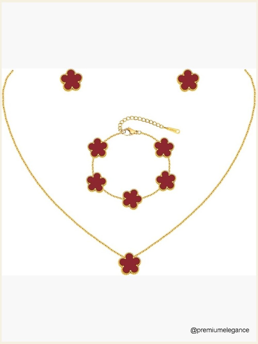 18K Gold Plated Floral Jewelry Set with Necklace Bracelet Earrings
